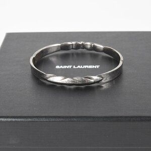 Saint Laurent Paris Silver Bracelet Twisted Design Minimalist Bangle Clasp